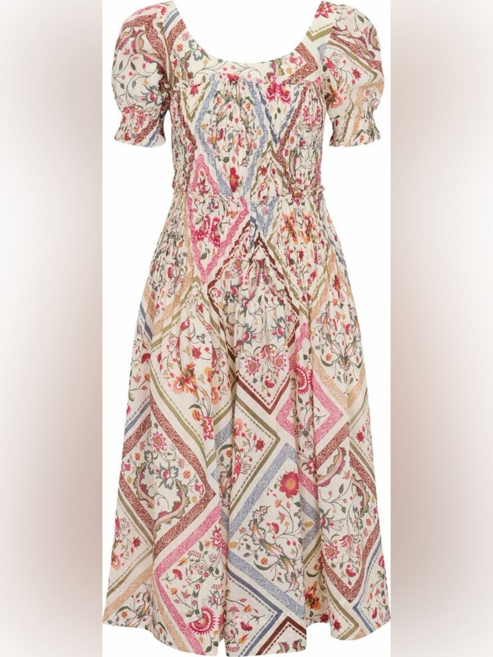 Rebecca Taylor Boho Floral Patchwork Ramie Midi Dress with Pockets NWT Size 6